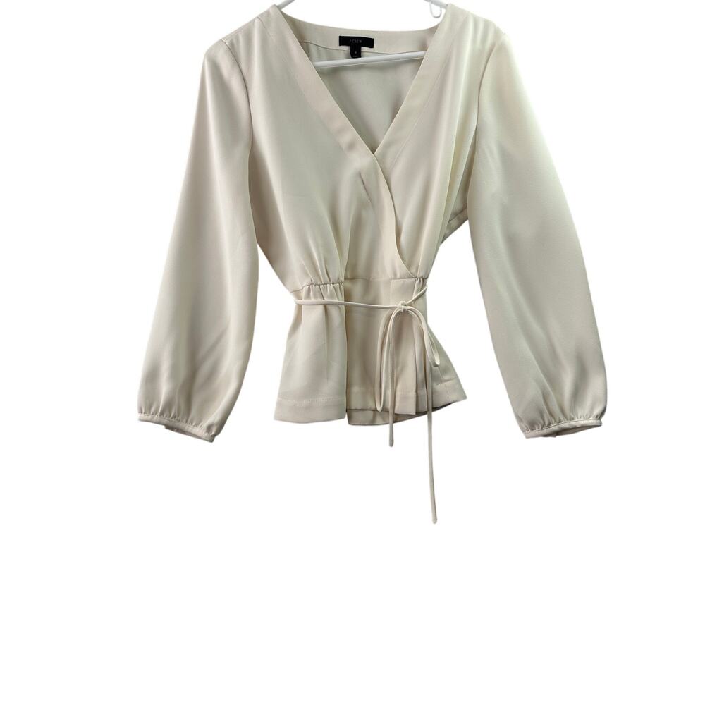 J.Crew Ivory Faux Wrap Tie Waist Blouse – Size 8